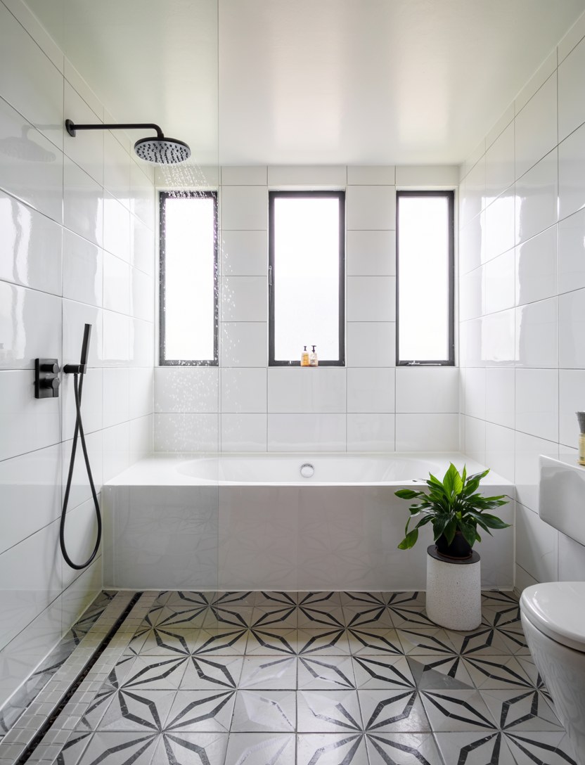 Modern Small Bathroom Design Ideas with Black Fixtures and White Tiles