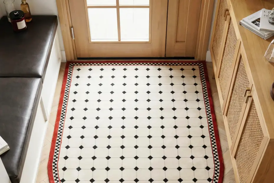 Roman Tile Door Mat | Retro Entrance Mat for Layered Rug Styling