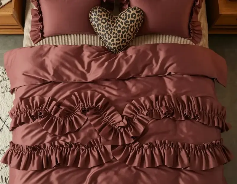 Avoid this common romantic bedroom styling mistake | Burgundy ruffled duvet cover ideas