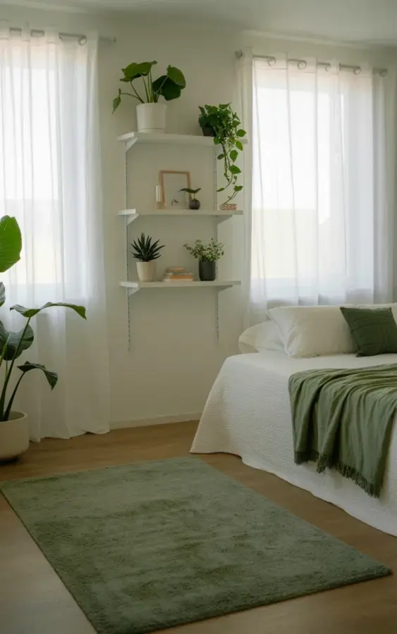 Sage Green Bedroom Rug Ideas for a Serene Plant-Filled Space