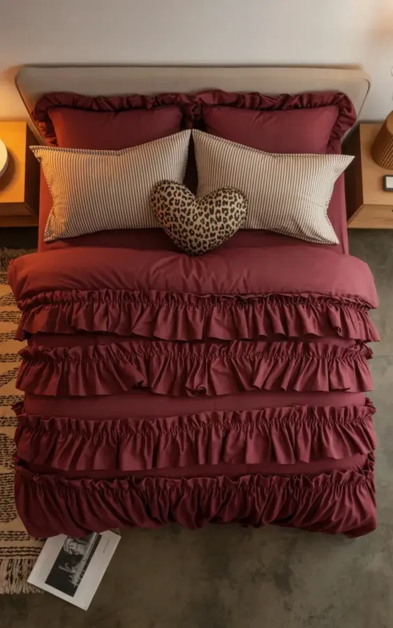 Burgundy Ruffle Duvet Cover Ideas for a Romantic Cottage Bedroom
