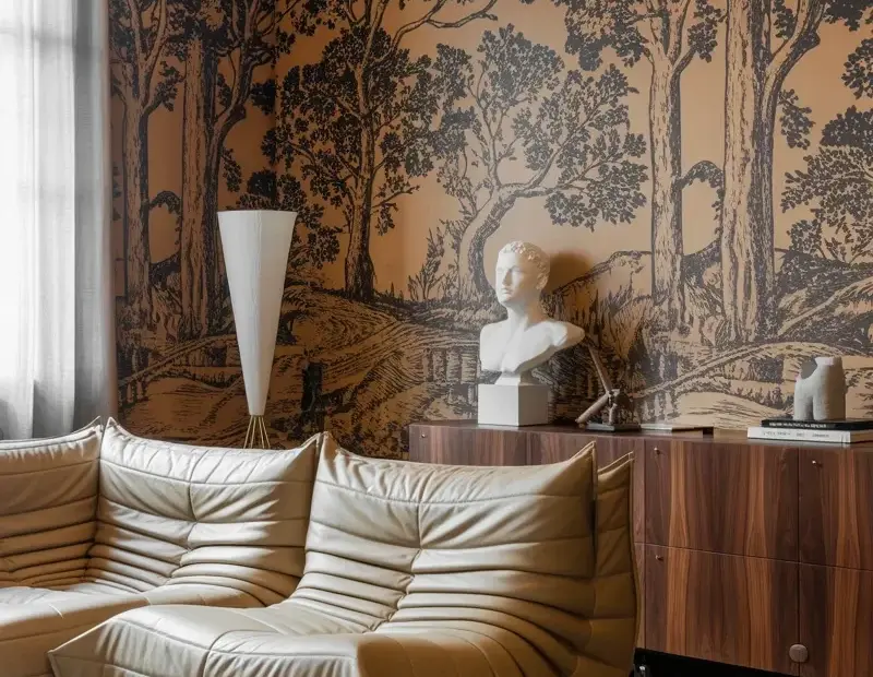 Budget Living Room Ideas: Get the Togo Sofa Look & Tree Wallpaper for Less