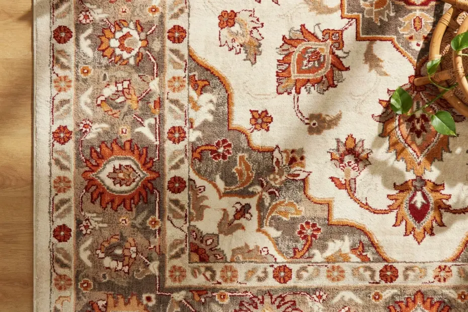 Vintage Cream Floral Sample Rug | Rifle Paper Co. Laurel Design | 18x18 Swatch
